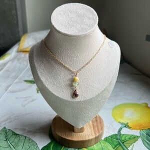 Amber Yellow & Light Green Jade Teardrop Casual Boho Necklace